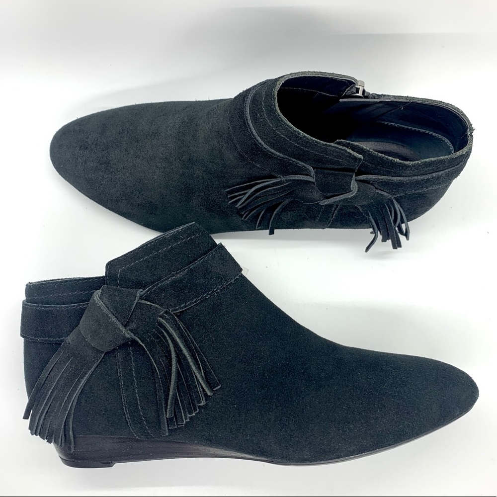 Franco Sarto Hanya Black Suede Western Tassel Fringe Boots